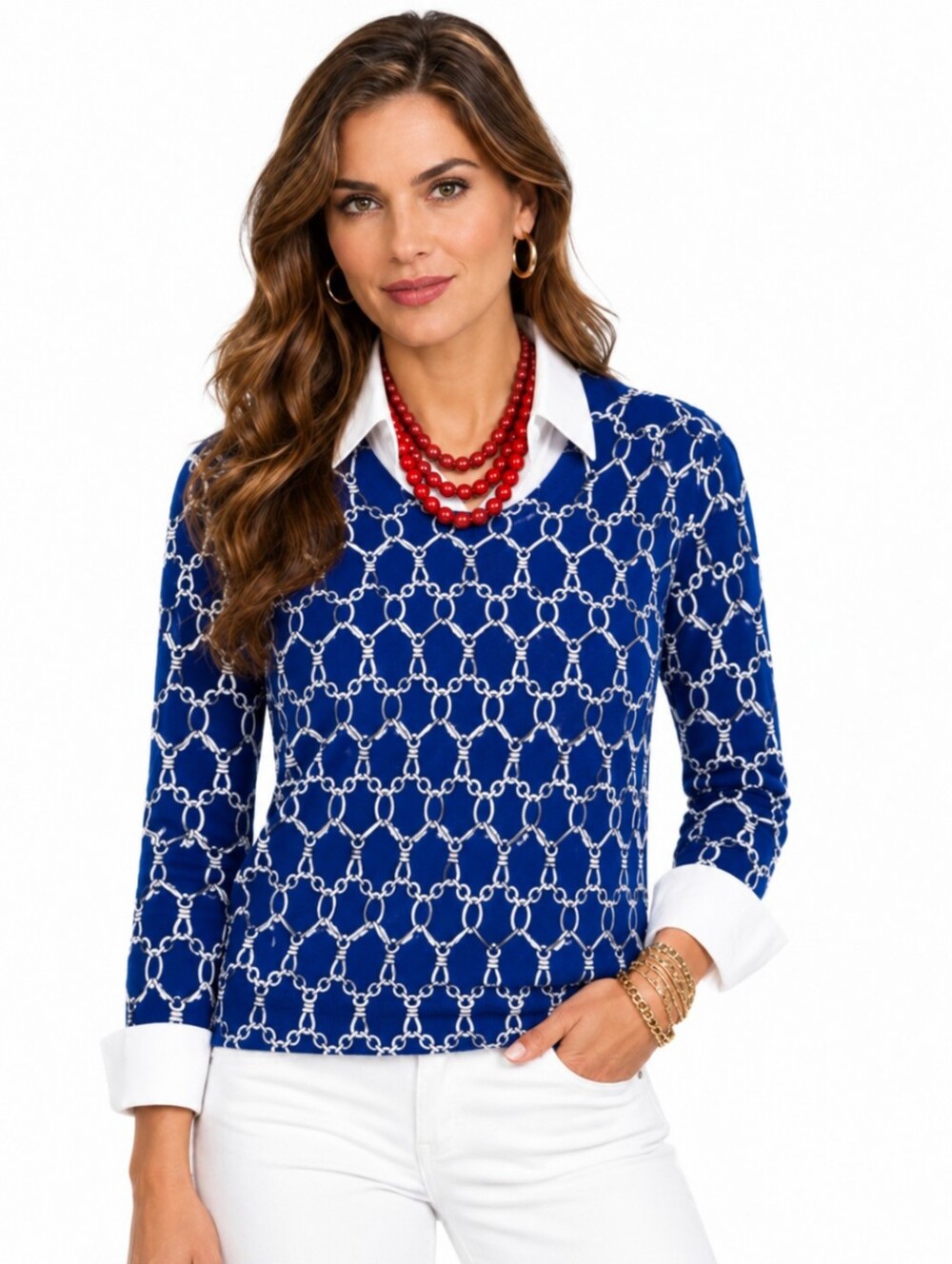 Talbots Cardigan Blue And White Sweater lightweight Cotton